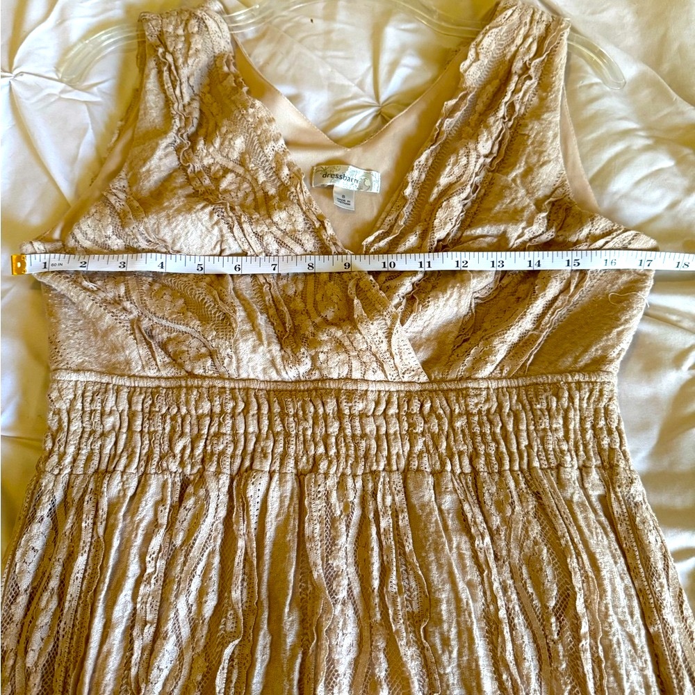 Dressbarn Tan Bohemian High Low Tiered Lace Sundress Size 8 - Picture 13 of 14